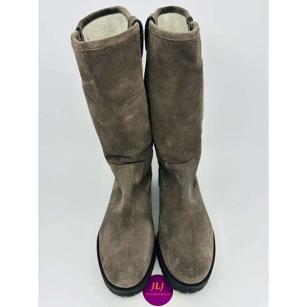 Vionic Women's Mica Grey Water Resistant Suede Mid Calf Zip Boots Size 6.5